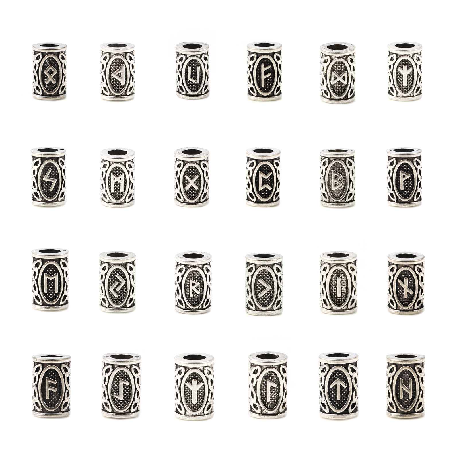 Imagen de Zamak Cuentas Dreadlock para Trenzar el Cabello Cilíndrico Plata Antigua Runa Vikinga Aprox 13mm x 8mm, Agujero: Aprox 4.7mm, 30 Unidades