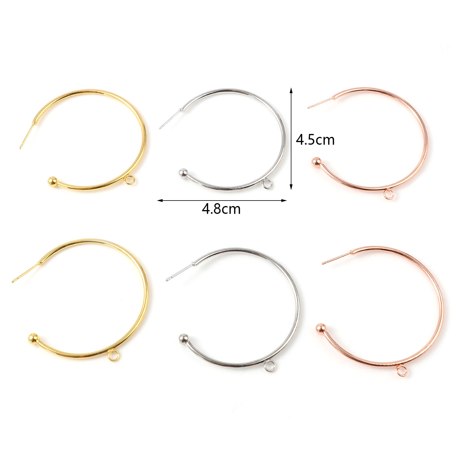 Picture of Zinc Based Alloy Hoop Earrings Findings Multicolor C Shape W/ Loop 48mm x 45mm, Post/ Wire Size: (21 gauge), 10 PCs
