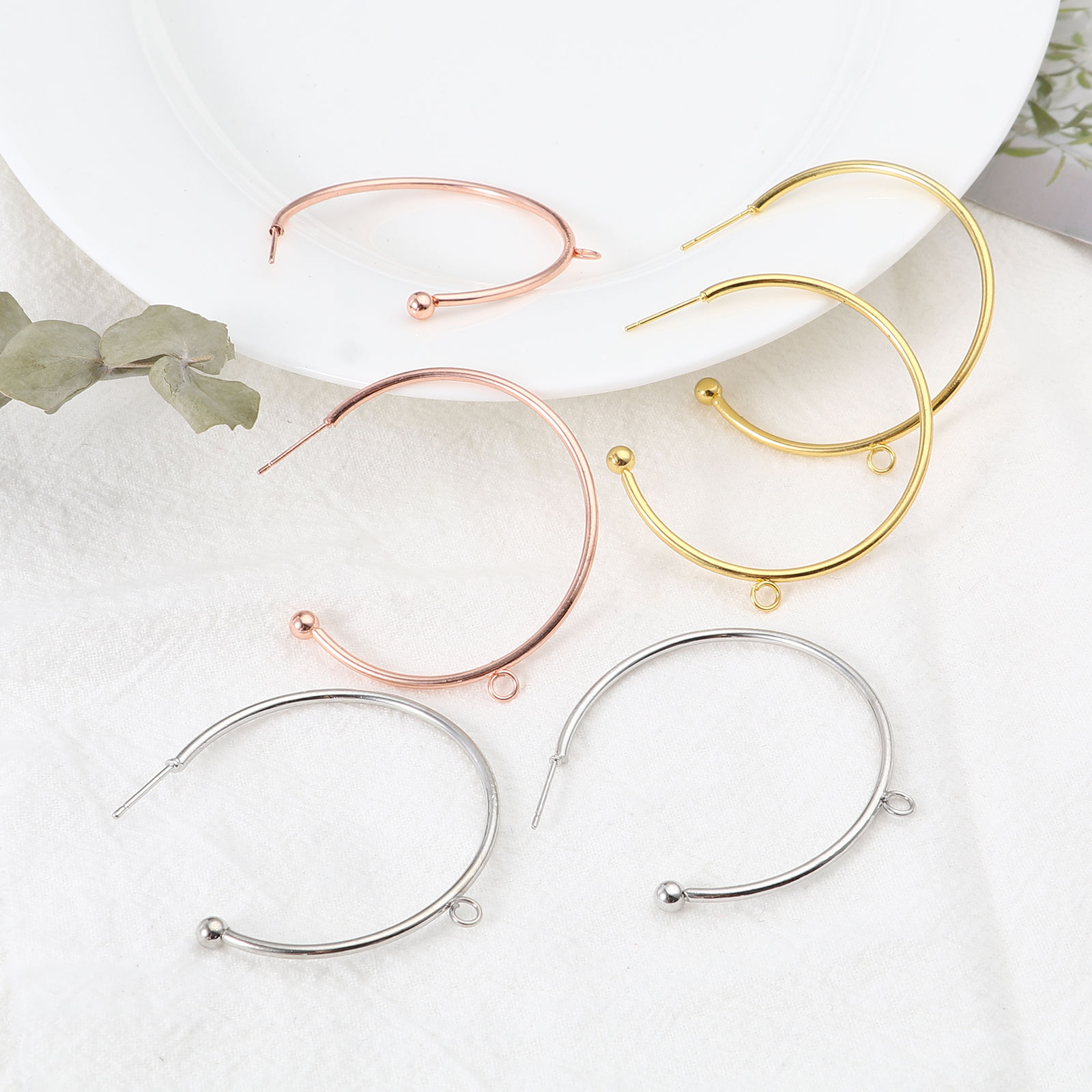 Picture of Zinc Based Alloy Hoop Earrings Findings Multicolor C Shape W/ Loop 48mm x 45mm, Post/ Wire Size: (21 gauge), 10 PCs