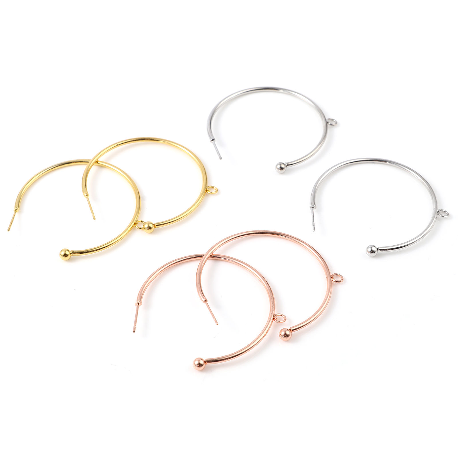 Picture of Zinc Based Alloy Hoop Earrings Findings Multicolor C Shape W/ Loop 48mm x 45mm, Post/ Wire Size: (21 gauge), 10 PCs