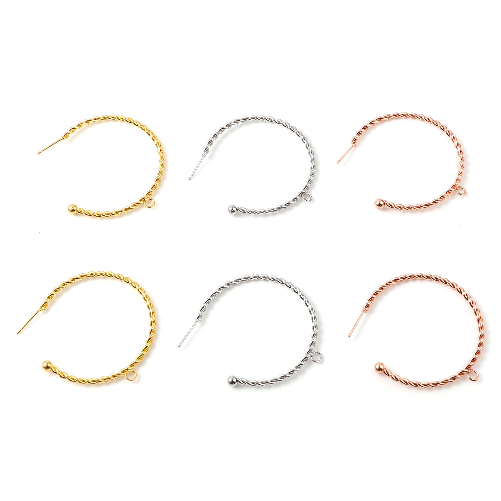 Imagen de Zamak Pendientes Círculos Multicolor Forma de C W/ Lazo 48mm x 45mm, Post/ Wire: (21 gauge), 10 Unidades