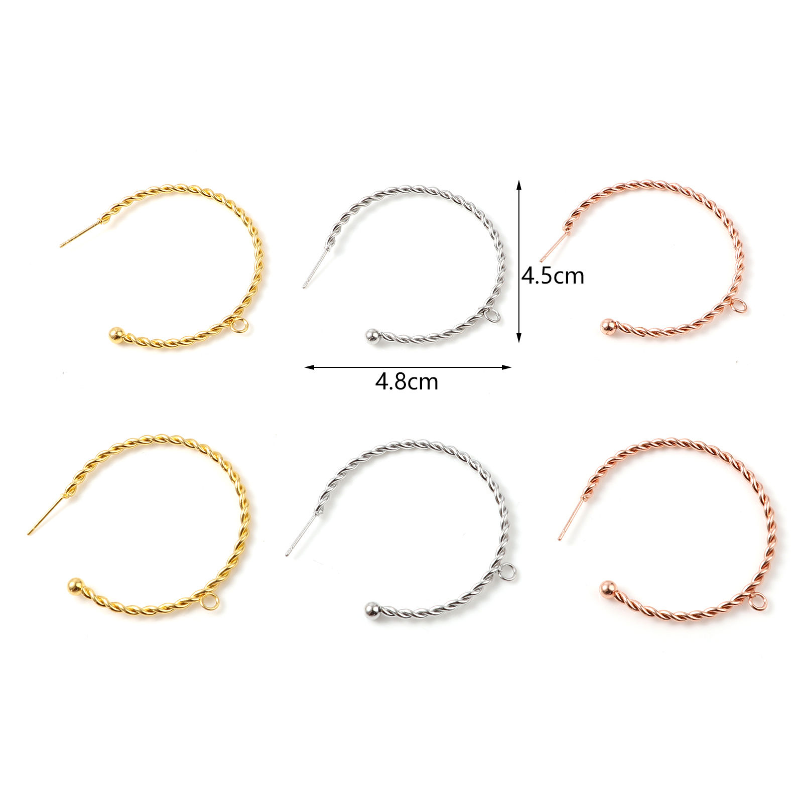 Imagen de Zamak Pendientes Círculos Multicolor Forma de C W/ Lazo 48mm x 45mm, Post/ Wire: (21 gauge), 10 Unidades