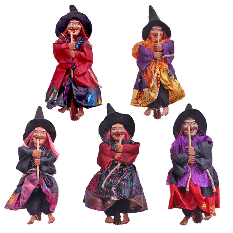 Picture of Halloween Retro Witch with Broom Party Home Ornament Decoration