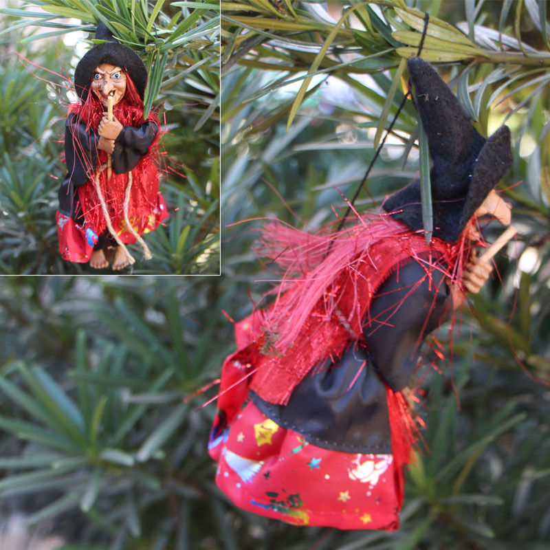 Picture of Halloween Retro Witch with Broom Party Home Ornament Decoration