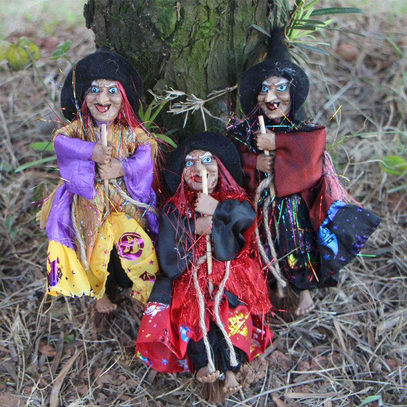 Picture of Halloween Retro Witch with Broom Party Home Ornament Decoration