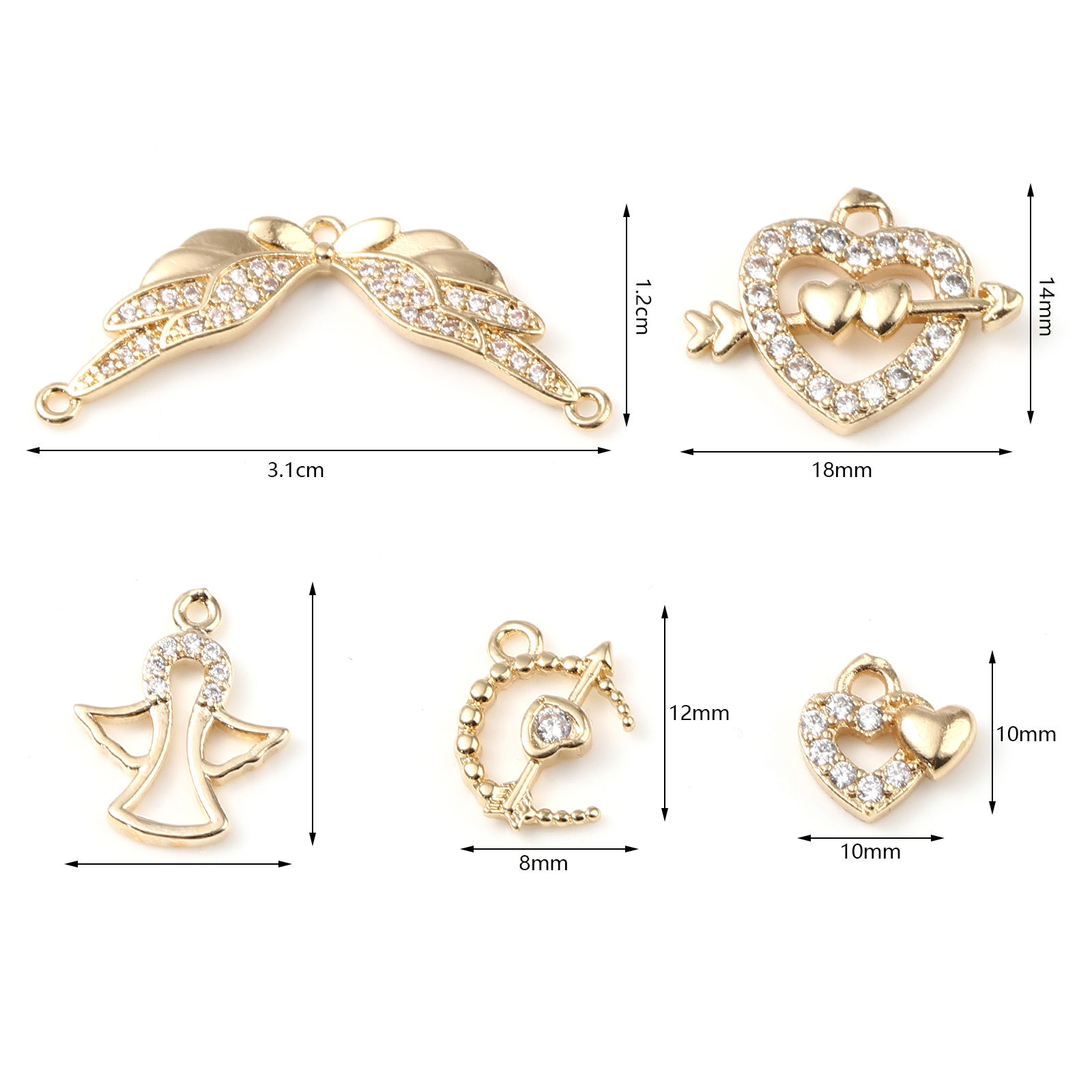 Picture of Brass Valentine's Day Charms Gold Plated Heart 5 PCs