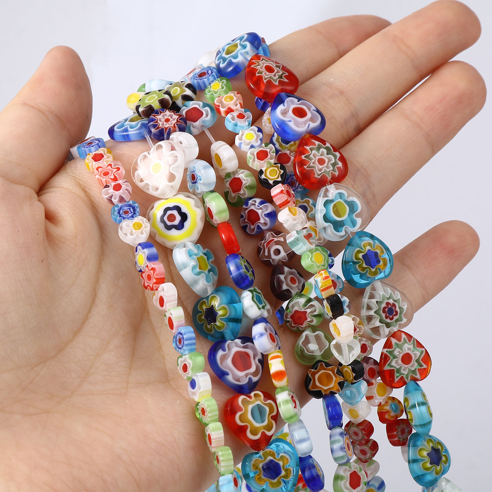 Bild von Muranoglas Valentinstag Millefiori-Perlen Herz Zufällig Mix Blumen 1 Strang
