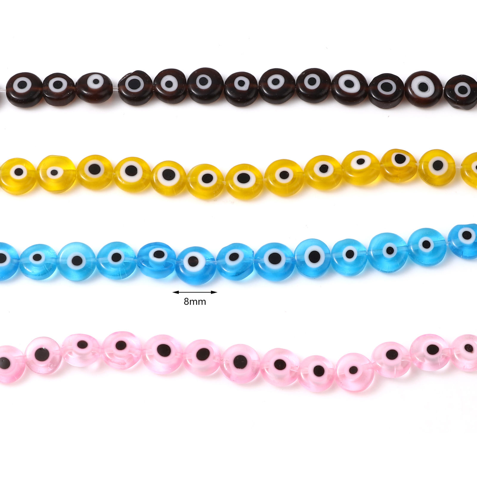 ランプワークガラス ランプワーク 宗教 ミルフィオリビーズ フラットラウンド 多色 邪眼パターン 1 連 の画像