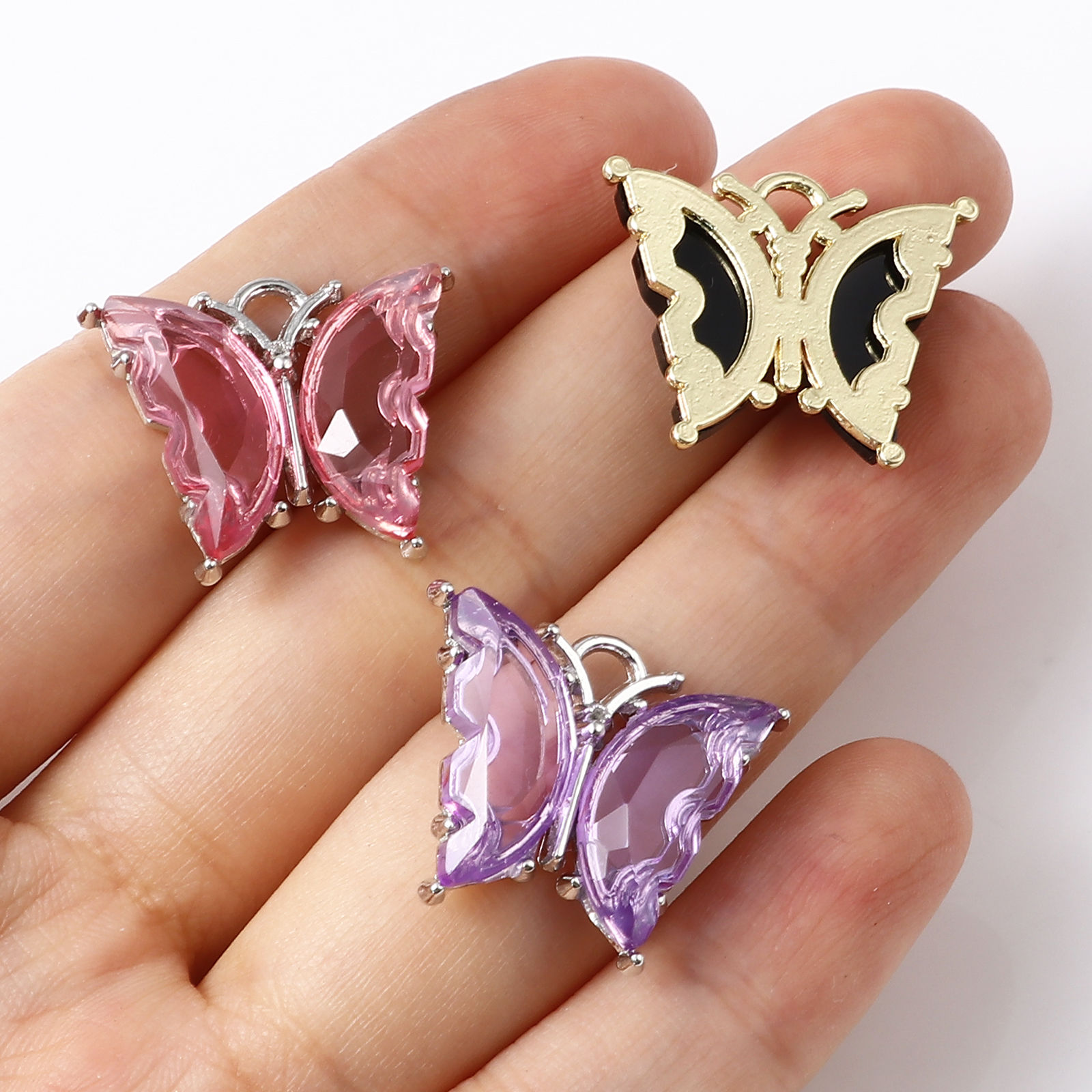 Imagen de Aleación de Zinc del metal + Resina Insecto Colgantes Mariposa Multicolor 23mm x 19mm, 10 Unidades