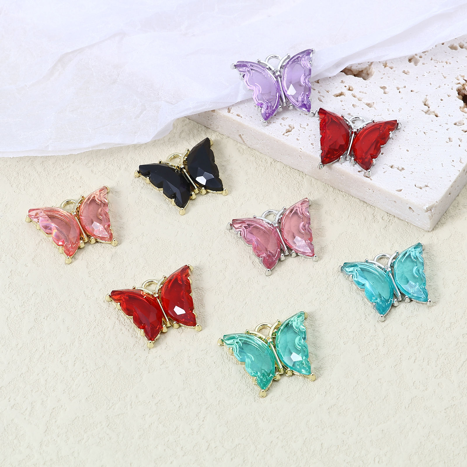 Imagen de Aleación de Zinc del metal + Resina Insecto Colgantes Mariposa Multicolor 23mm x 19mm, 10 Unidades