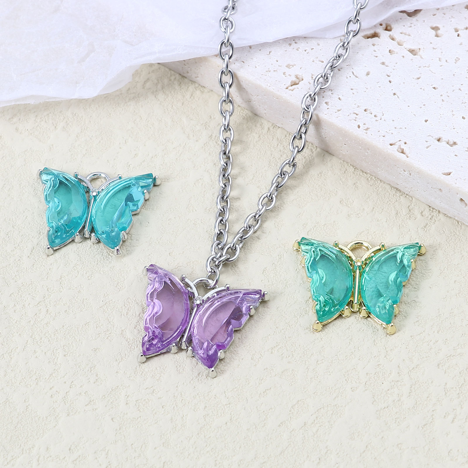 Imagen de Aleación de Zinc del metal + Resina Insecto Colgantes Mariposa Multicolor 23mm x 19mm, 10 Unidades