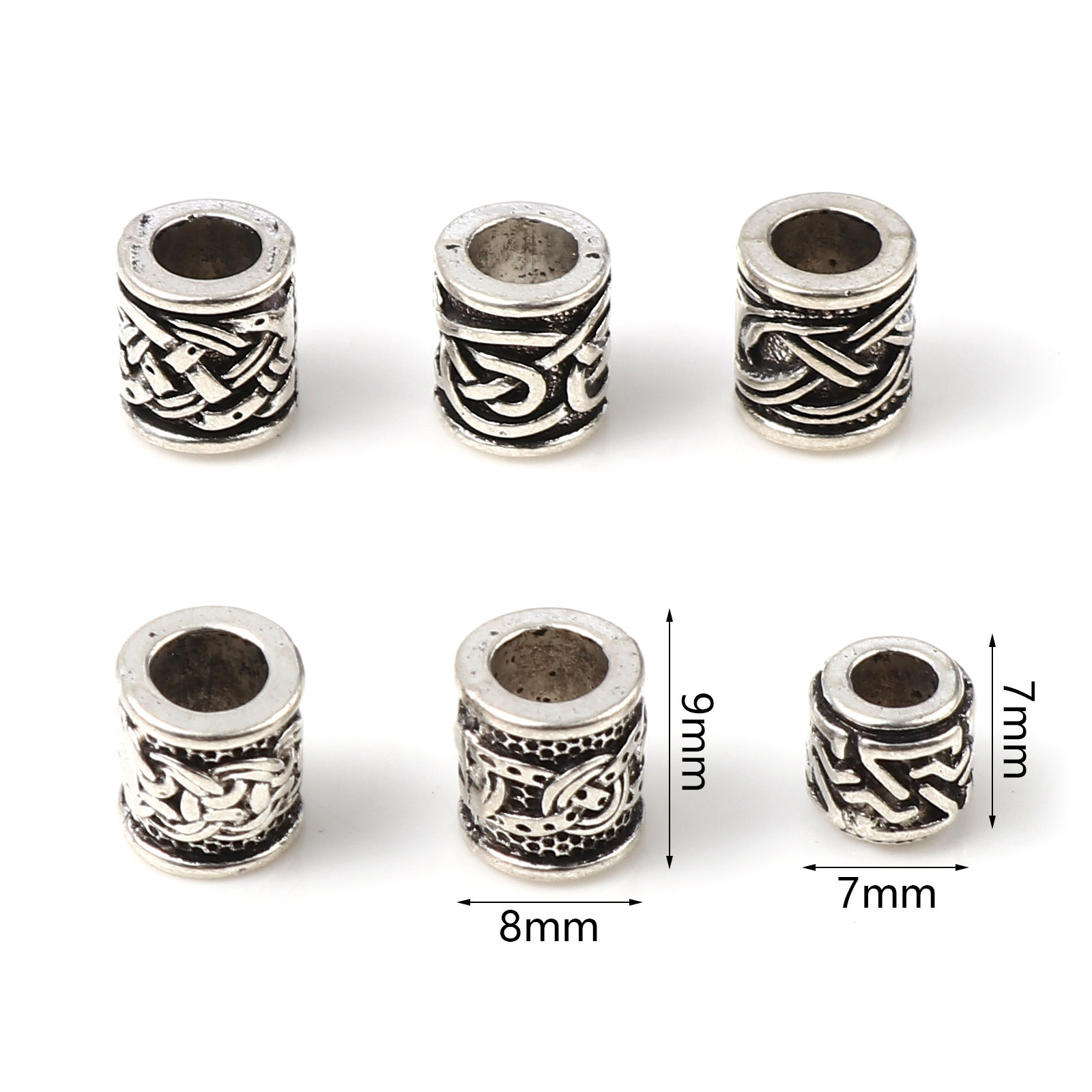 Picture of Zinc Based Alloy Spacer Beads Cylinder Antique Silver Color Carved Pattern 50 PCs
