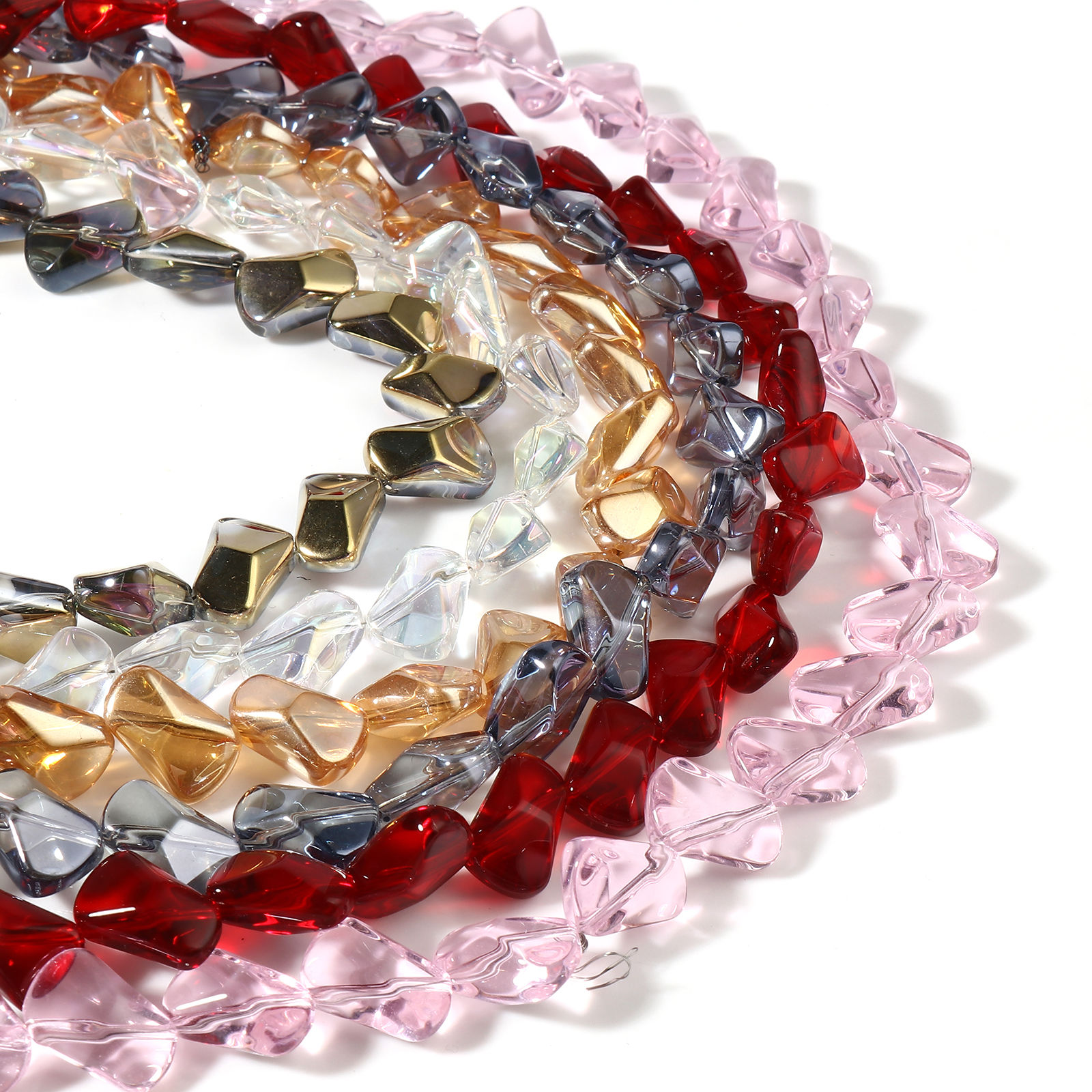 Imagen de Vidrio Cuentas Irregular, Multicolor Aprox 16mm x 10mm, Agujero: Aprox 1.2mm, 65.5cm - 65cm longitud, 1 Sarta (Aprox 47 Unidades/Sarta)