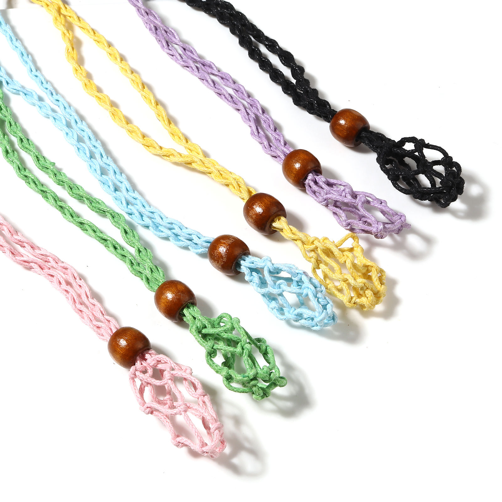 Imagen de Collar de Cuerda Trenzada Madera & Poliéster ,Multicolor y100cm de longitud, 1 Unidad