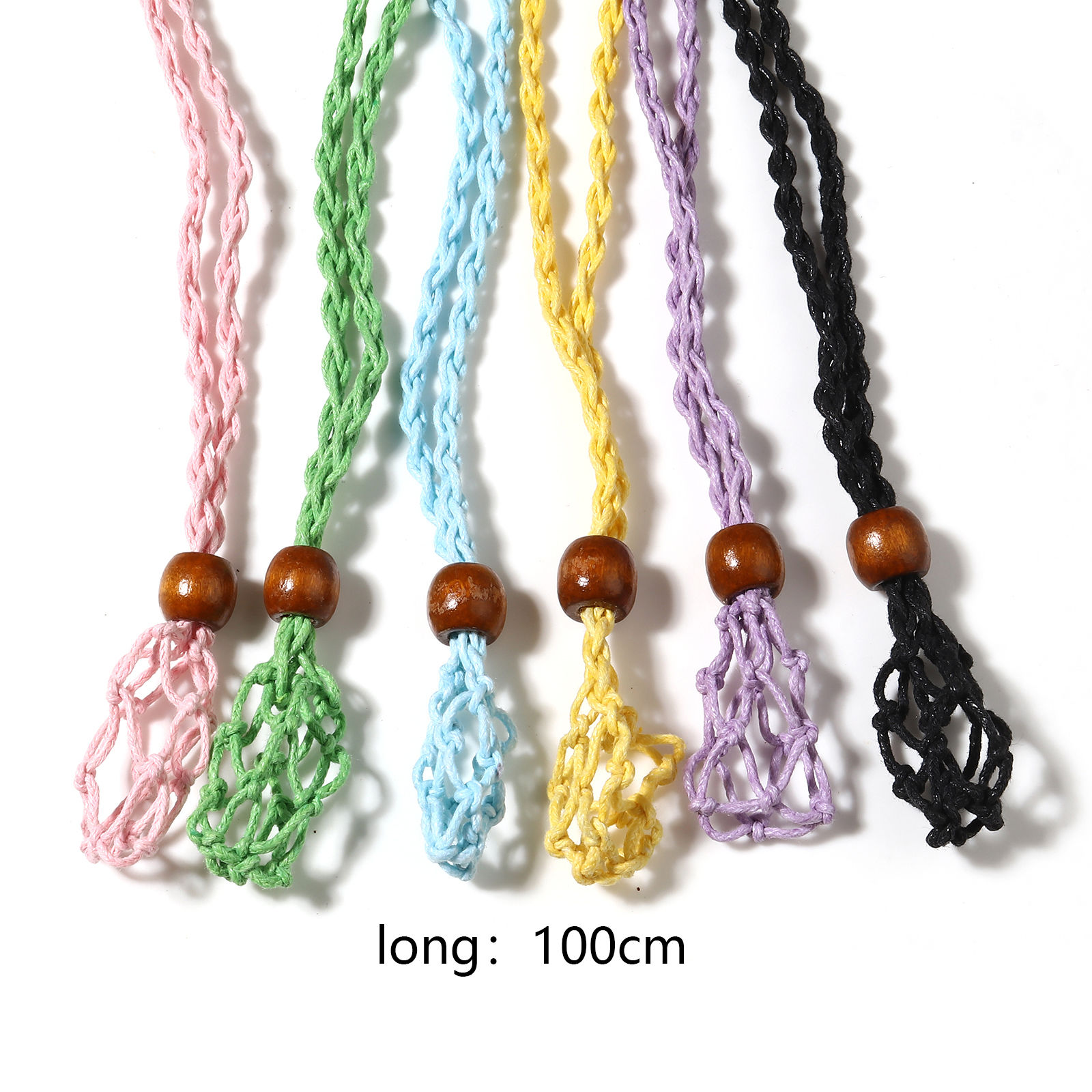 Imagen de Collar de Cuerda Trenzada Madera & Poliéster ,Multicolor y100cm de longitud, 1 Unidad