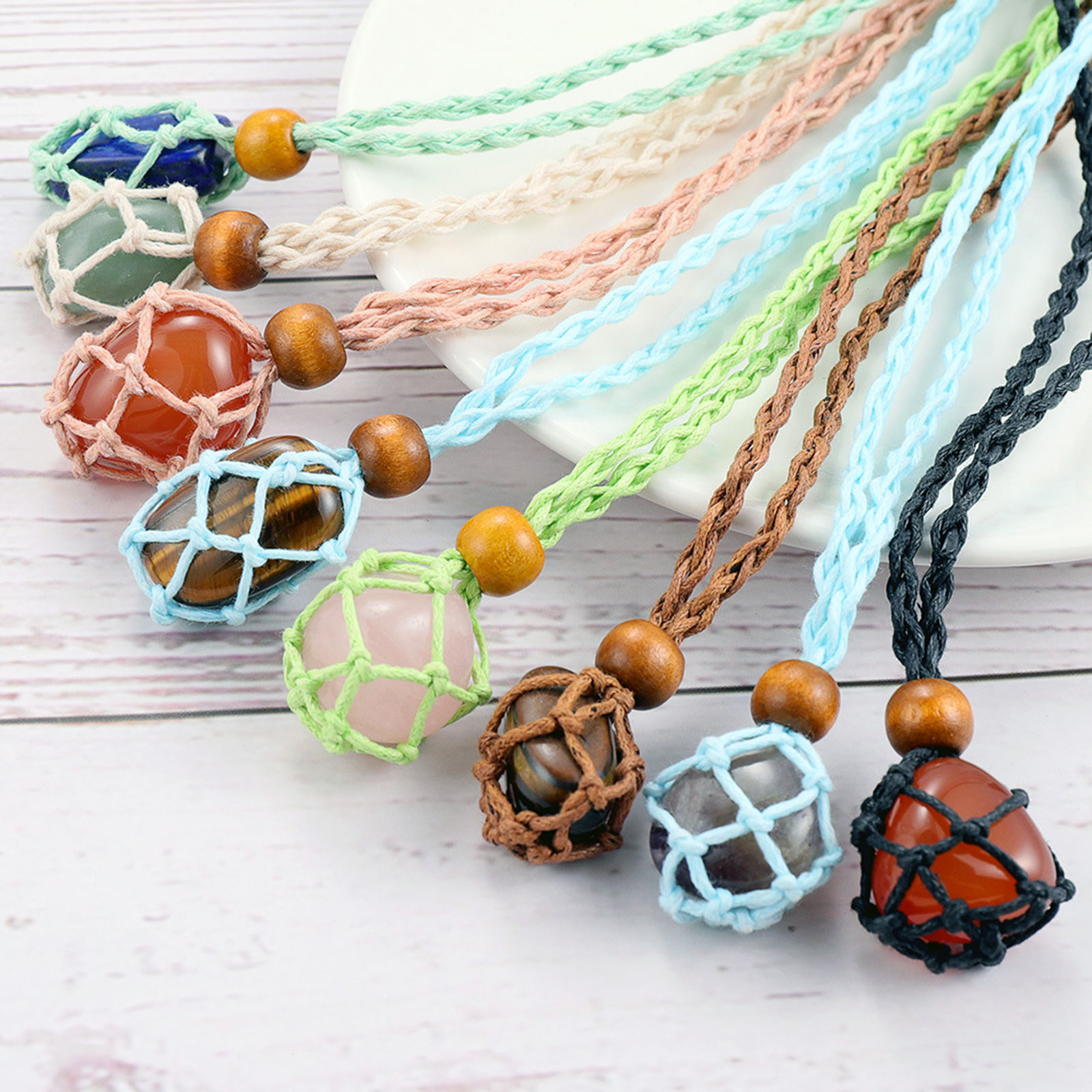 Imagen de Collar de Cuerda Trenzada Madera & Poliéster ,Multicolor y100cm de longitud, 1 Unidad