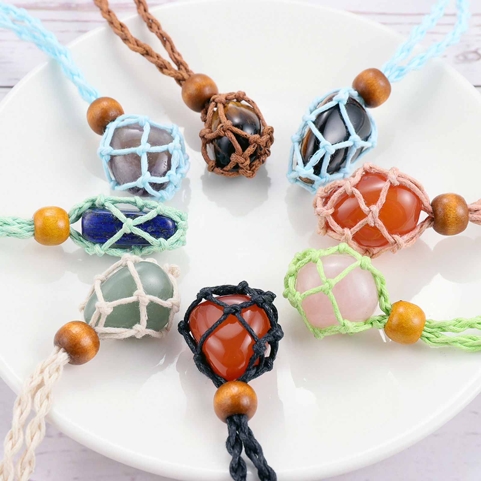 Imagen de Collar de Cuerda Trenzada Madera & Poliéster ,Multicolor y100cm de longitud, 1 Unidad