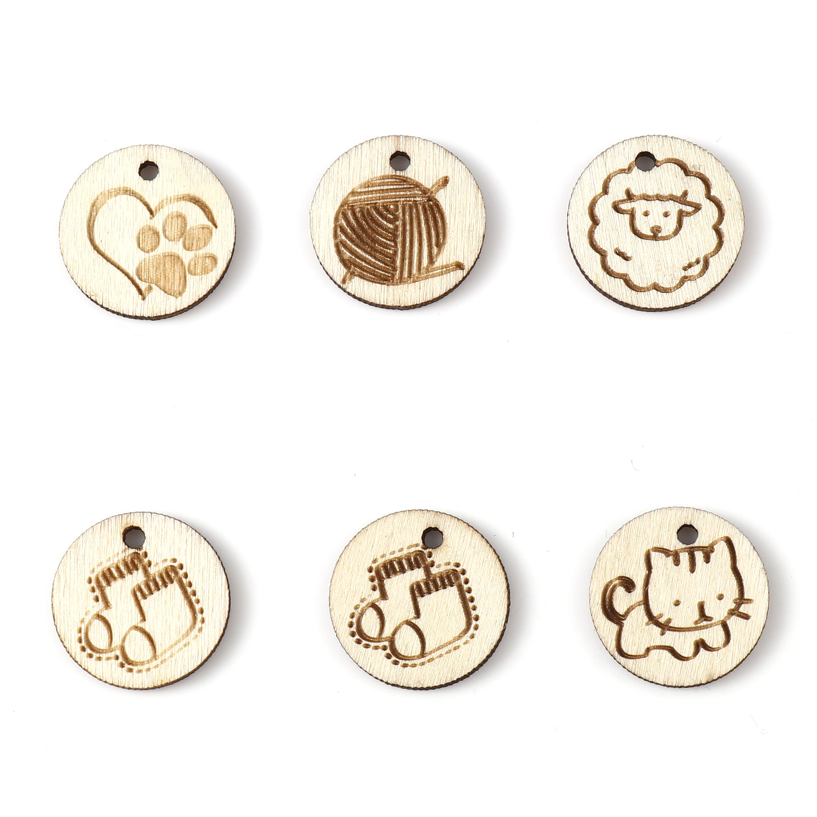 Picture of Natural Wood Charms Round Light Khaki 19mm Dia, 30 PCs