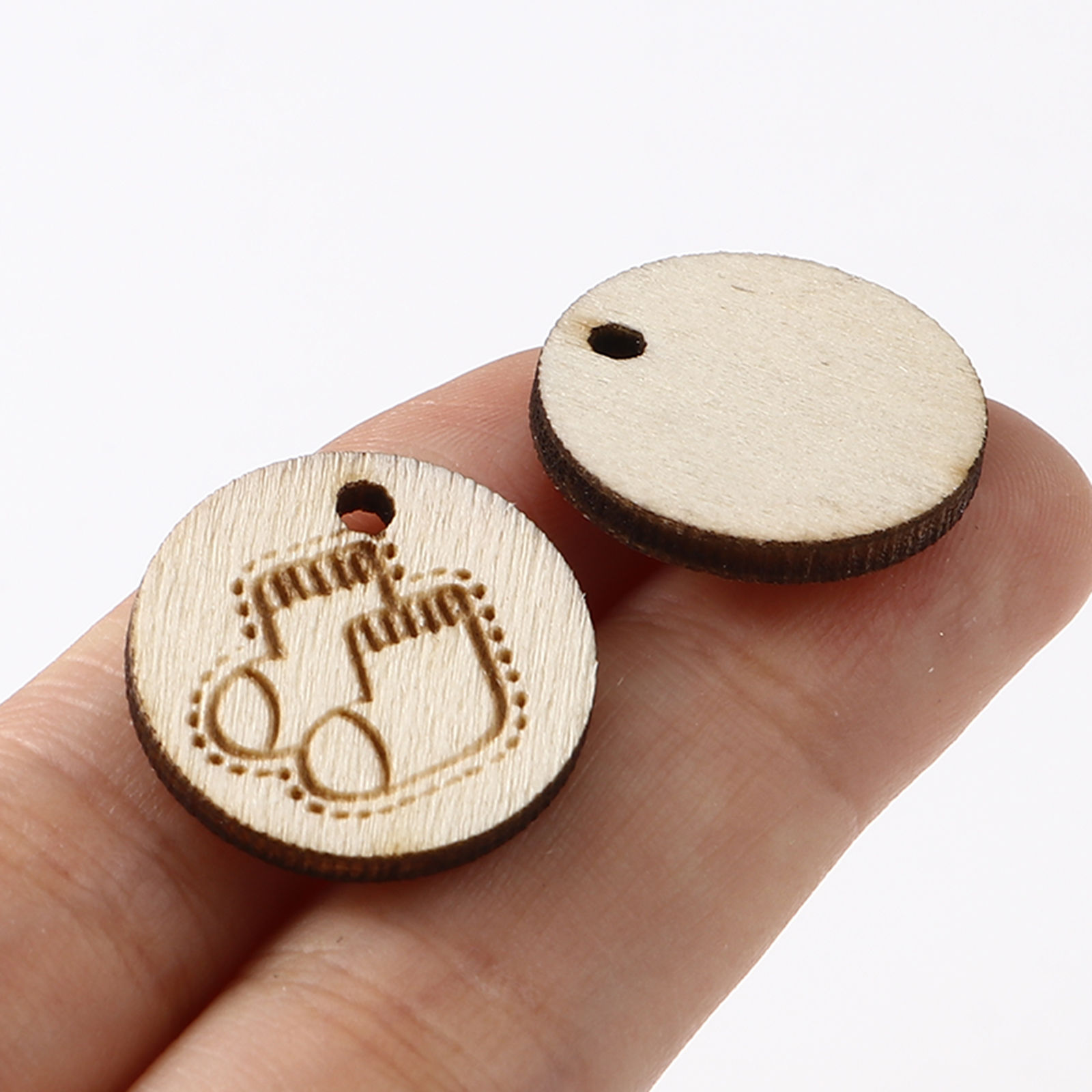 Picture of Natural Wood Charms Round Light Khaki 19mm Dia, 30 PCs
