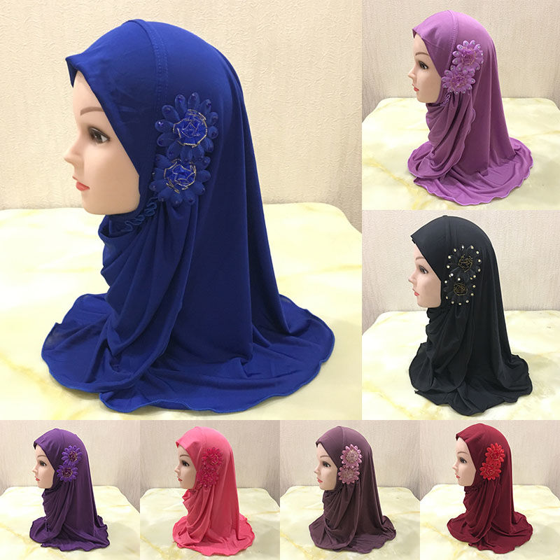 Изображение Flower Rayon Muslim Girl's Turban Hijab For 2-7 Years Old