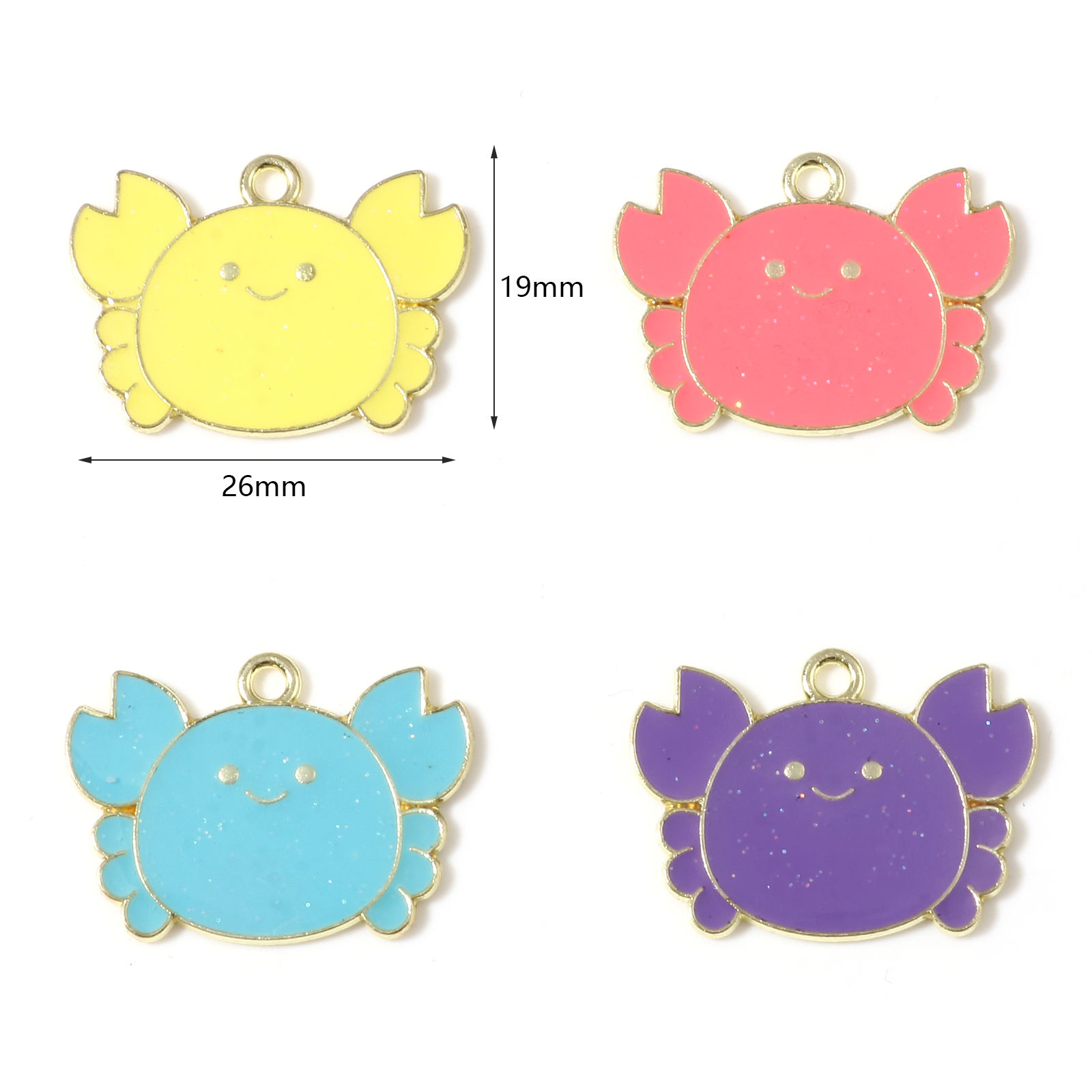 Picture of Zinc Based Alloy Ocean Jewelry Charms Crab Animal Gold Plated Multicolor Enamel 26mm x 19mm, 10 PCs