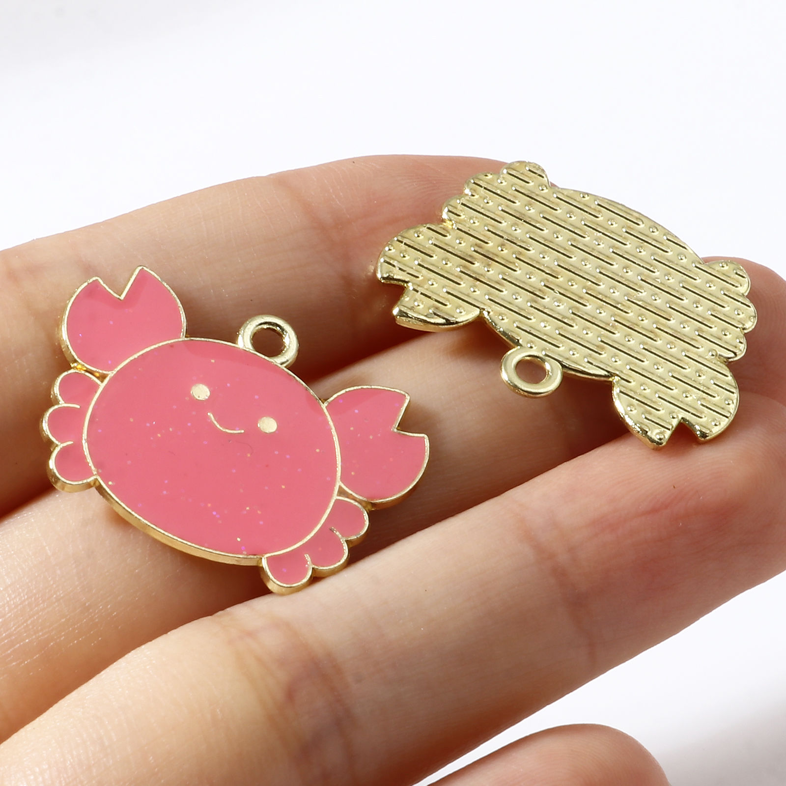 Picture of Zinc Based Alloy Ocean Jewelry Charms Crab Animal Gold Plated Multicolor Enamel 26mm x 19mm, 10 PCs