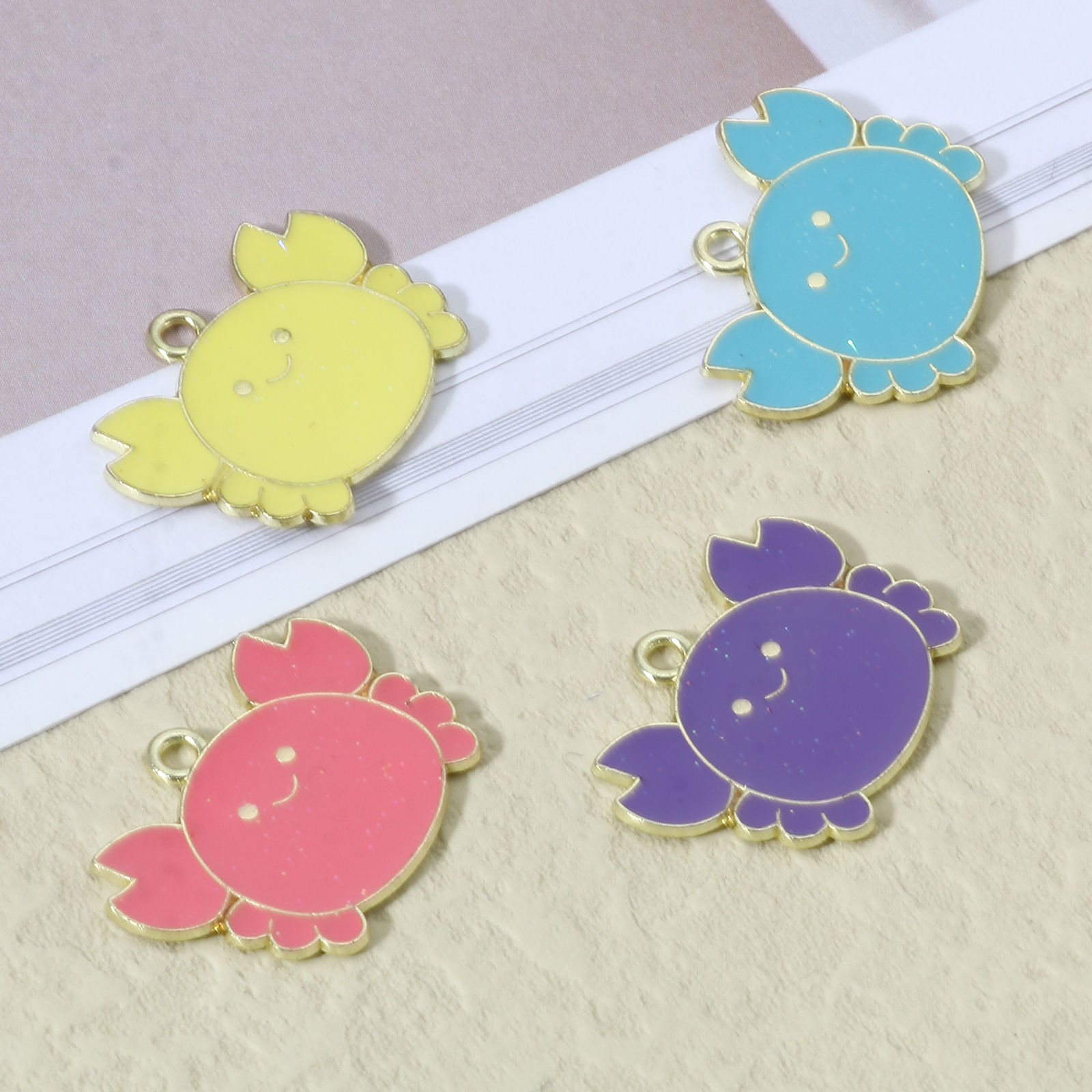 Picture of Zinc Based Alloy Ocean Jewelry Charms Crab Animal Gold Plated Multicolor Enamel 26mm x 19mm, 10 PCs