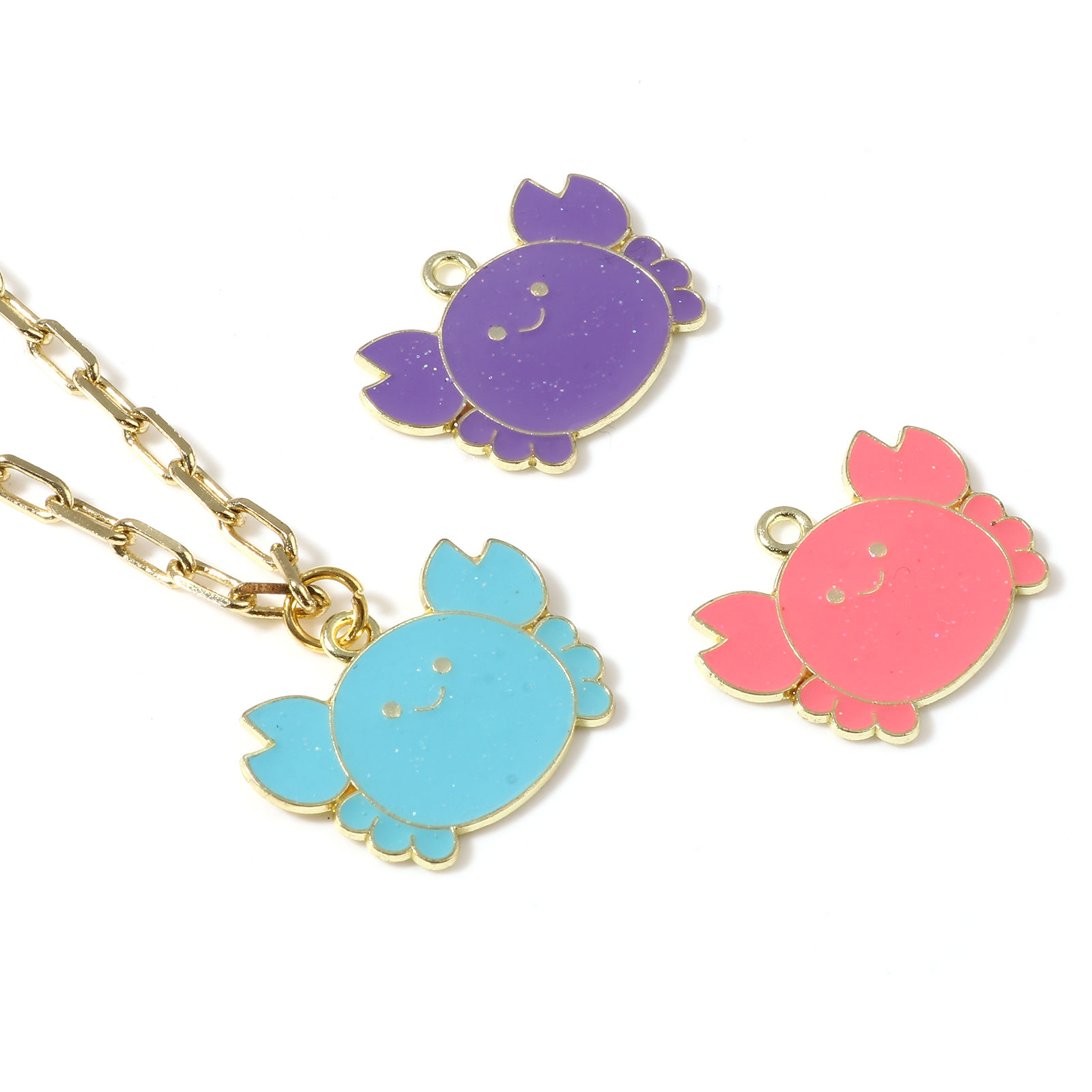 Picture of Zinc Based Alloy Ocean Jewelry Charms Crab Animal Gold Plated Multicolor Enamel 26mm x 19mm, 10 PCs