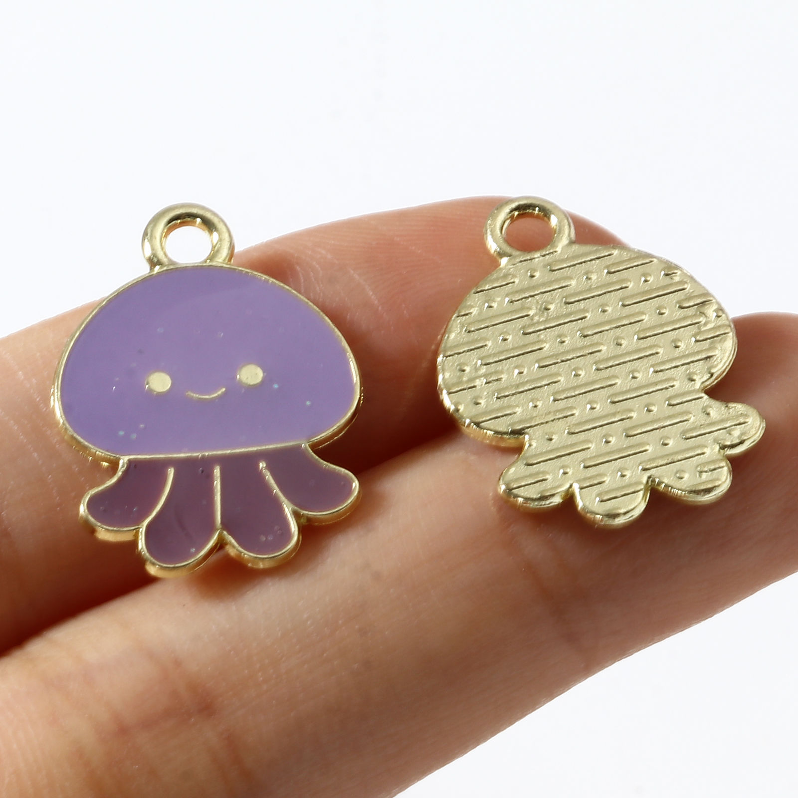 Picture of Zinc Based Alloy Ocean Jewelry Charms Octopus Gold Plated Multicolor Enamel 20mm x 15mm, 10 PCs