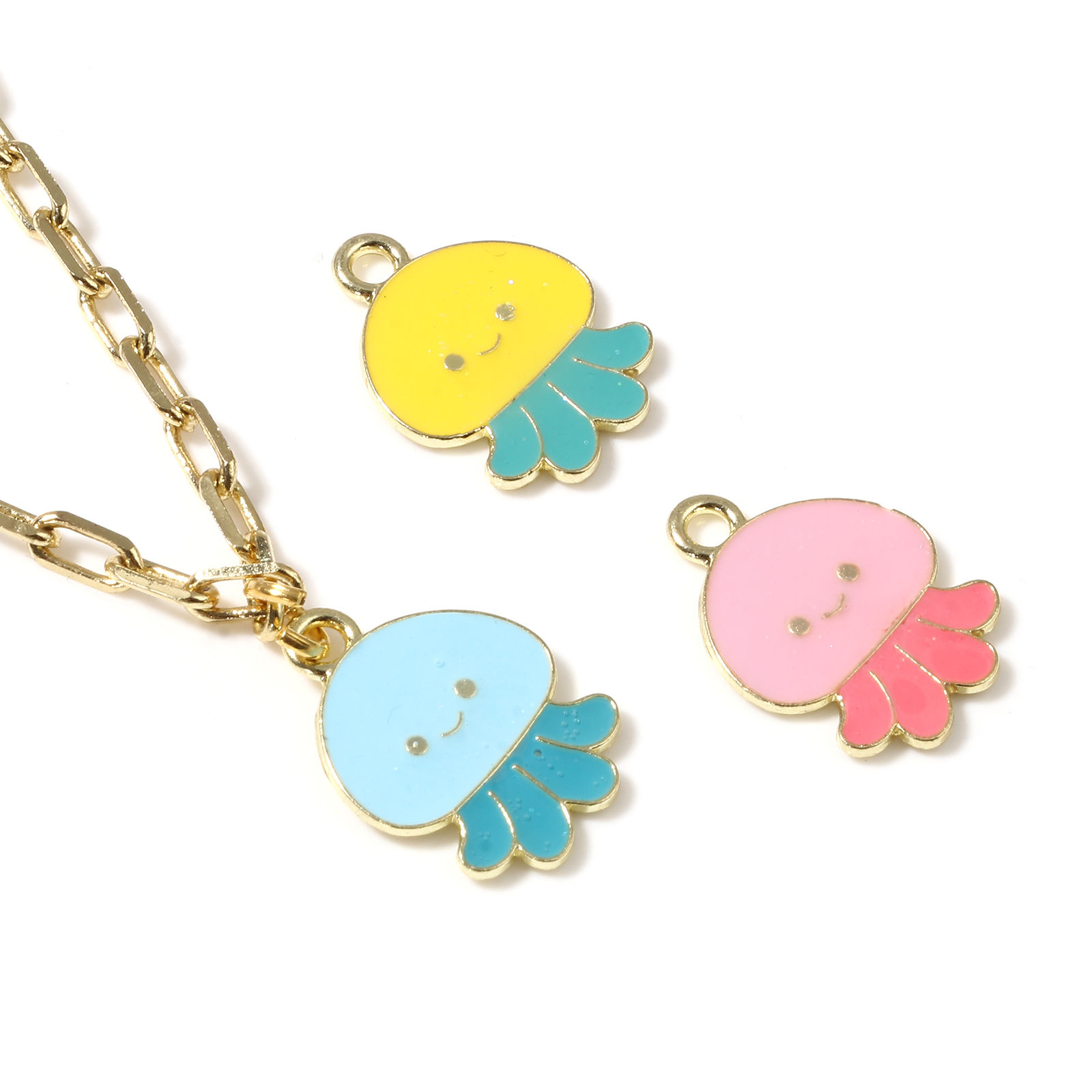 Picture of Zinc Based Alloy Ocean Jewelry Charms Octopus Gold Plated Multicolor Enamel 20mm x 15mm, 10 PCs