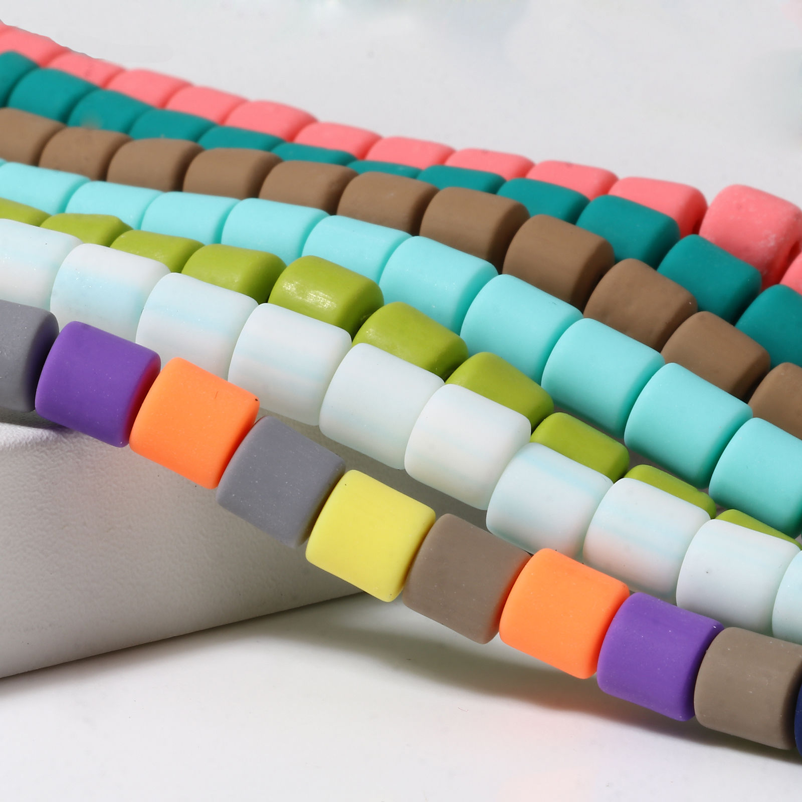 Picture of Polymer Clay Beads Cylinder Multicolor About 7mm x 6mm, Hole: Approx 1.3mm, 40cm(15 6/8") - 39cm(15 3/8") long, 2 Strands (Approx 60 PCs/Strand)