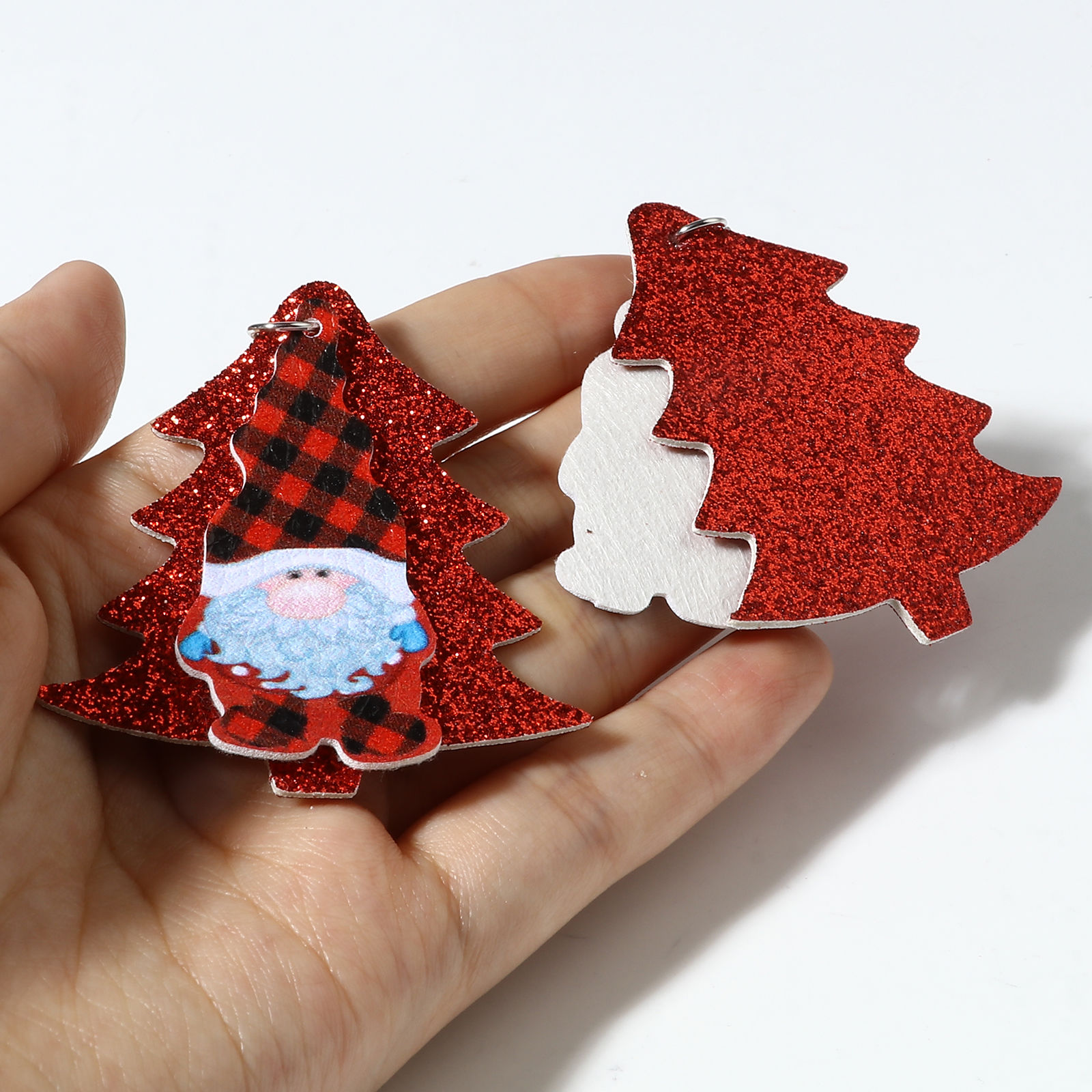 Picture of PU Leather Pendants Tree Multicolor Christmas Santa Claus 5.7cm x 4.9cm, 5 PCs
