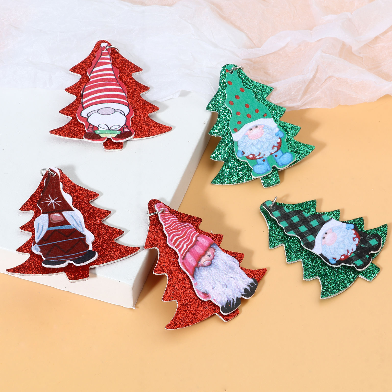 Picture of PU Leather Pendants Tree Multicolor Christmas Santa Claus 5.7cm x 4.9cm, 5 PCs