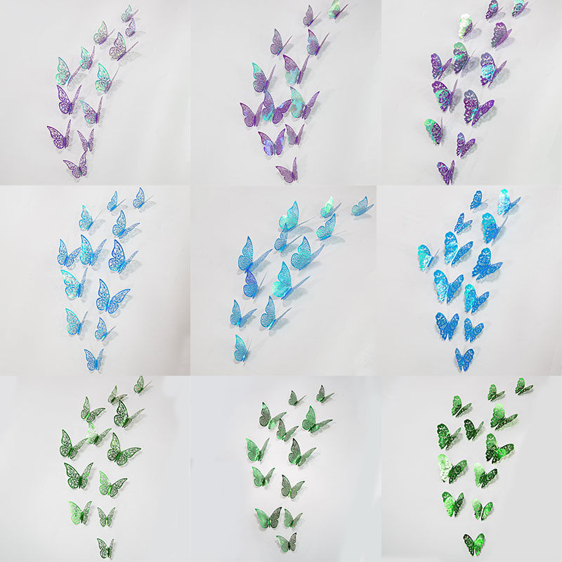 Изображение Rainbow AB Color Hollow Filigree Butterfly Wall Stickers Art Home Decoration