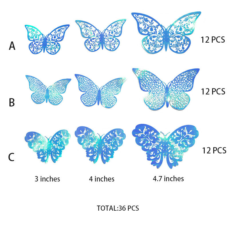 Изображение Rainbow AB Color Hollow Filigree Butterfly Wall Stickers Art Home Decoration