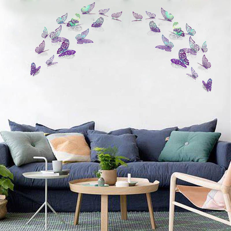 Изображение Rainbow AB Color Hollow Filigree Butterfly Wall Stickers Art Home Decoration