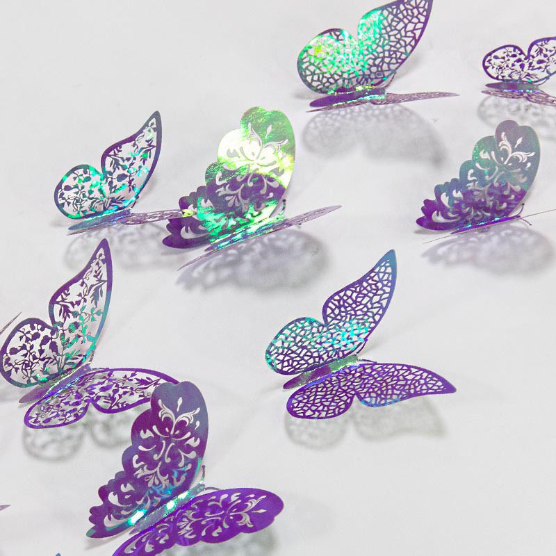Изображение Rainbow AB Color Hollow Filigree Butterfly Wall Stickers Art Home Decoration