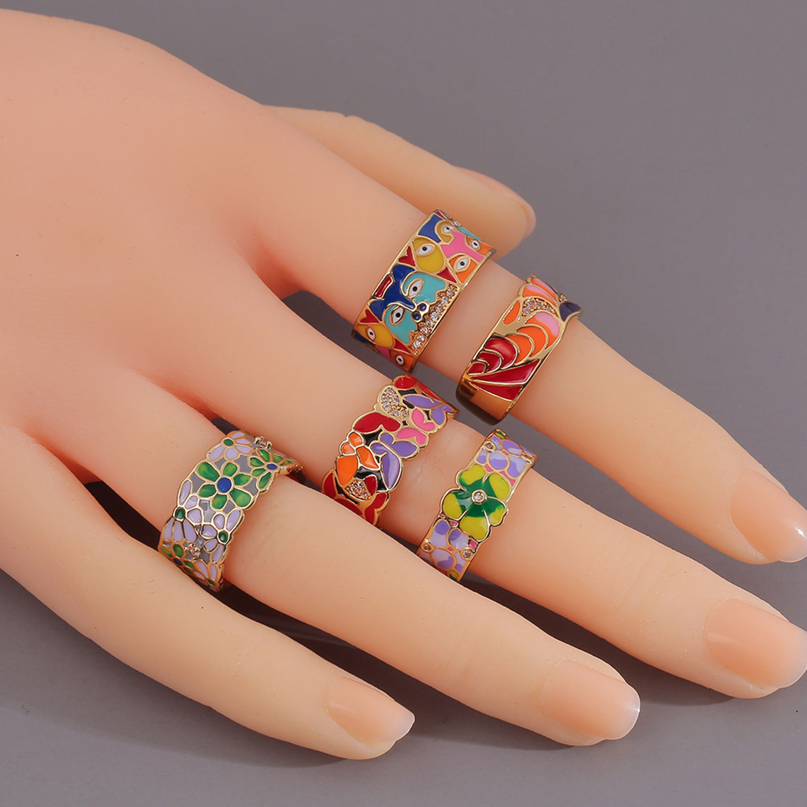 Picture of Copper Open Adjustable Rings 18K Real Gold Plated Enamel 16.5mm(US Size 6), 1 Piece