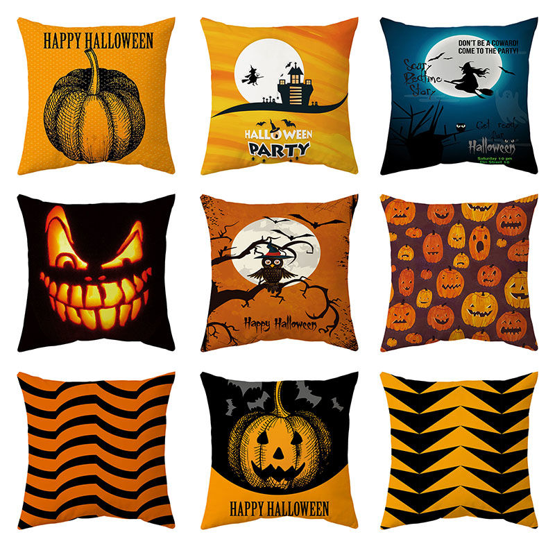 Picture of Halloween Printed Peach Skin Fabric Square Pillowcase Home Textile 45x45cm