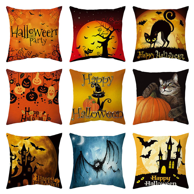 Picture of Halloween Printed Peach Skin Fabric Square Pillowcase Home Textile 45x45cm