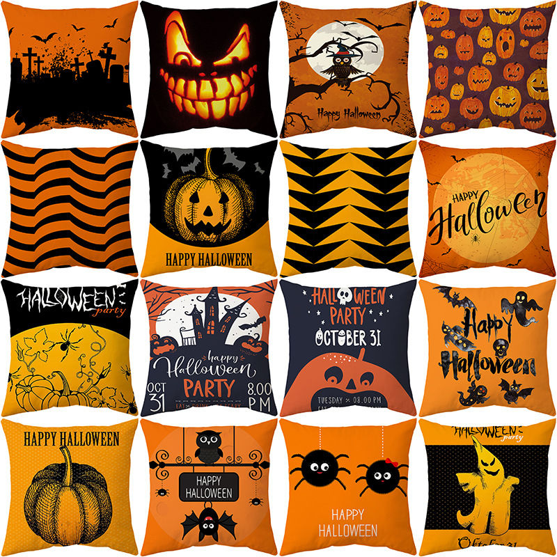 Picture of Halloween Printed Peach Skin Fabric Square Pillowcase Home Textile 45x45cm
