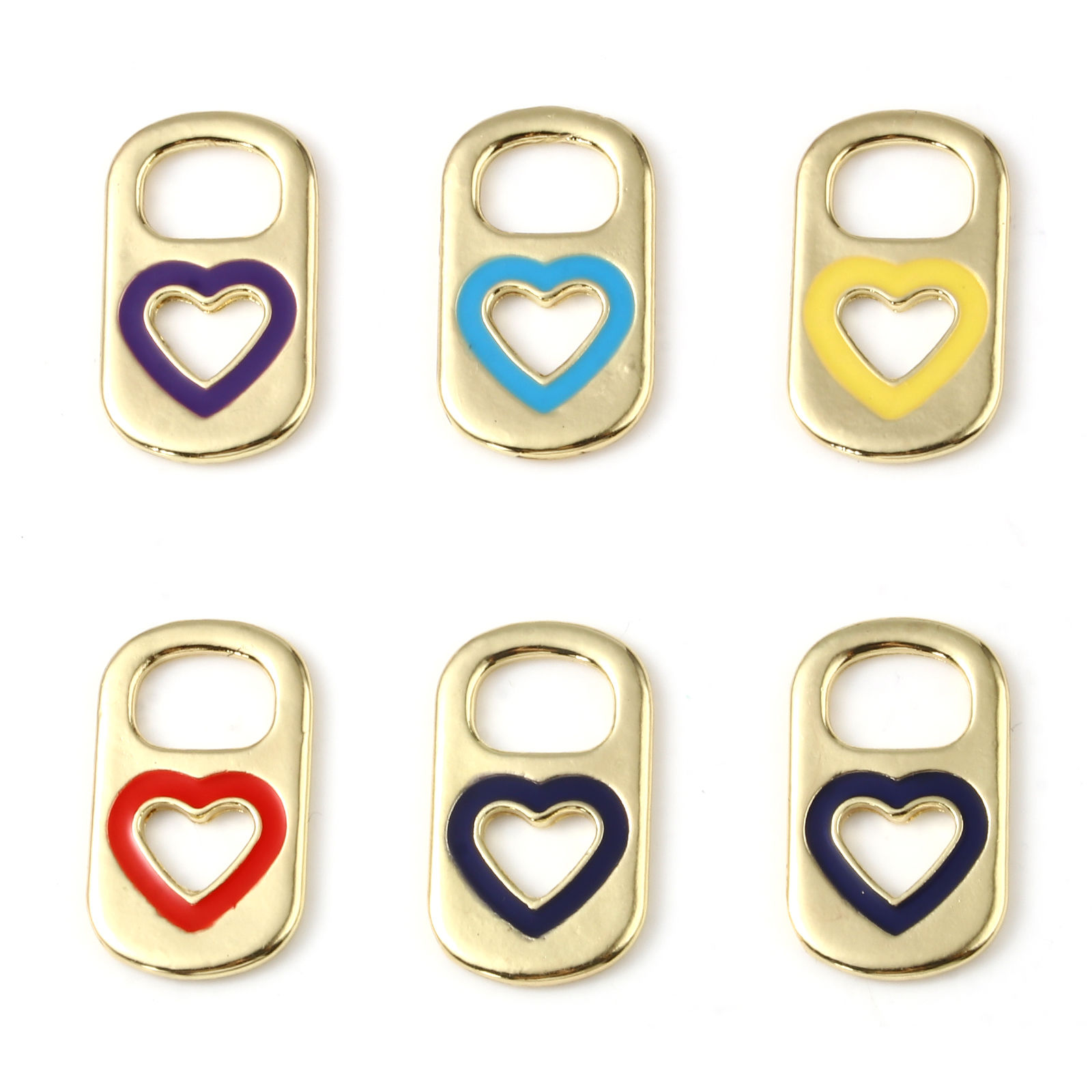 Immagine di Lega di Zinco San Valentino Charms Rettangolo Oro Placcato Multicolore Cuore Smalto 26mm x 15mm , 10 Pz
