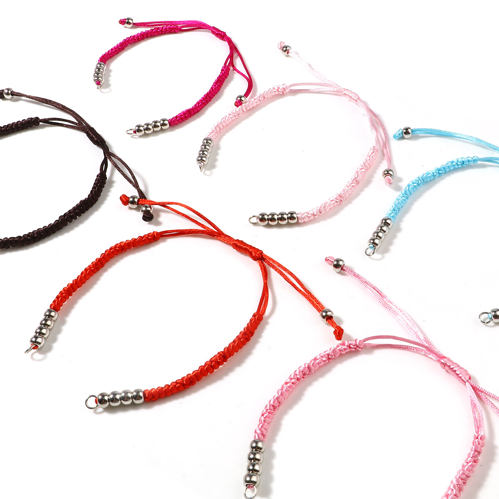 Picture of Polyester Braiding Braided Bracelets Accessories Findings Silver Tone Multicolor Adjustable 19cm(7 4/8") long, 5 PCs
