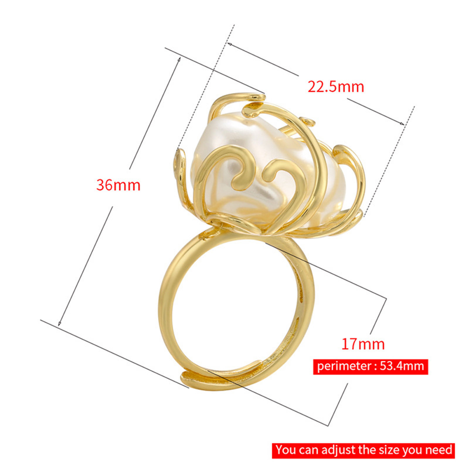 Picture of Copper Baroque Open Adjustable Cabochon Settings Rings Multicolor Petaline 36mm x 22.5mm, 1 Piece