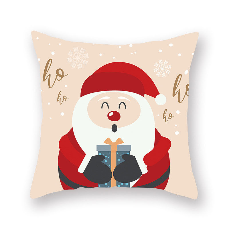 Изображение Christmas Santa Claus & Reindeer Peach Skin Fabric Square Pillowcase Home Textile 45x45cm