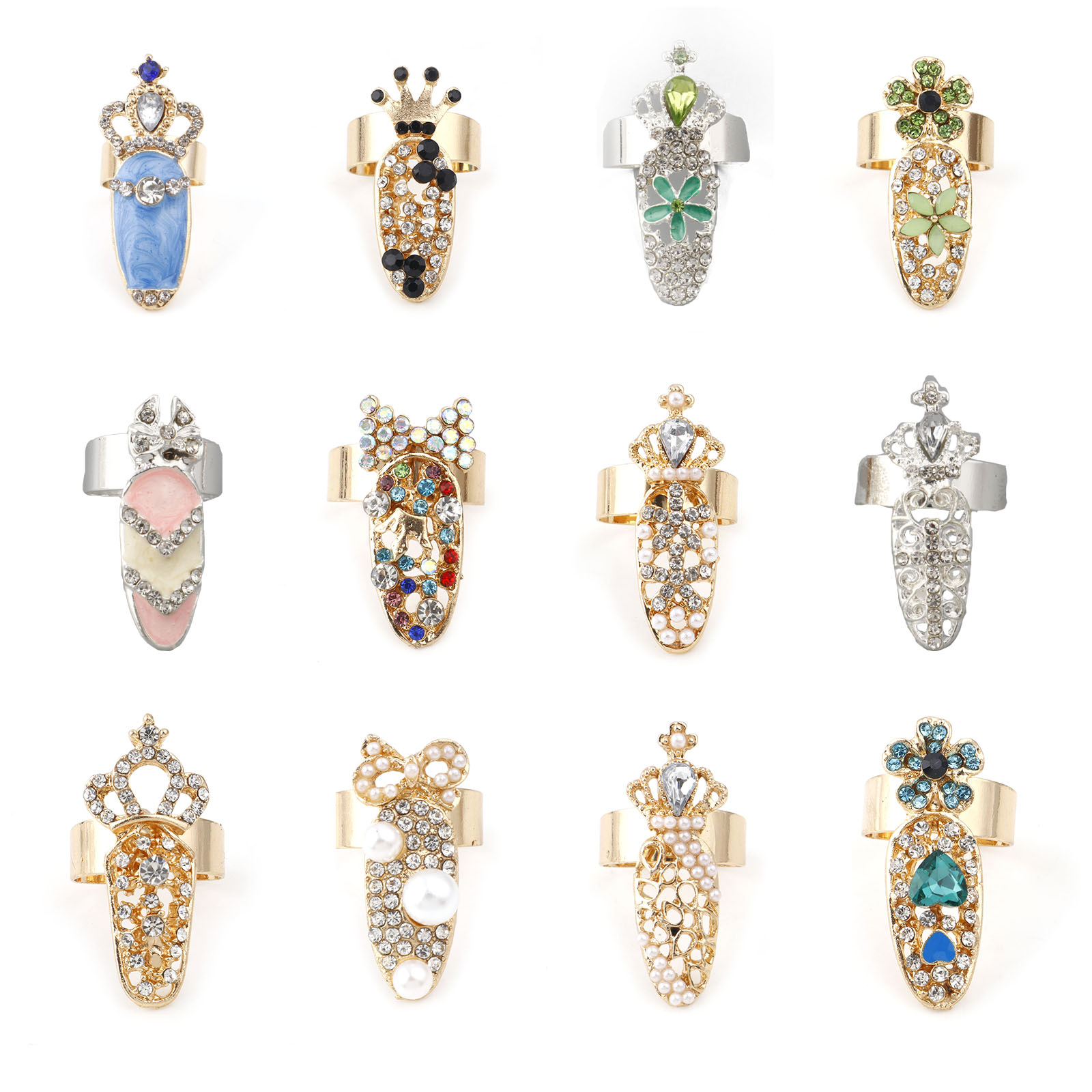 Picture of Zinc Based Alloy Open Adjustable Rings Gold Plated Crown Flower 17mm(US Size 6.5), 1 Piece