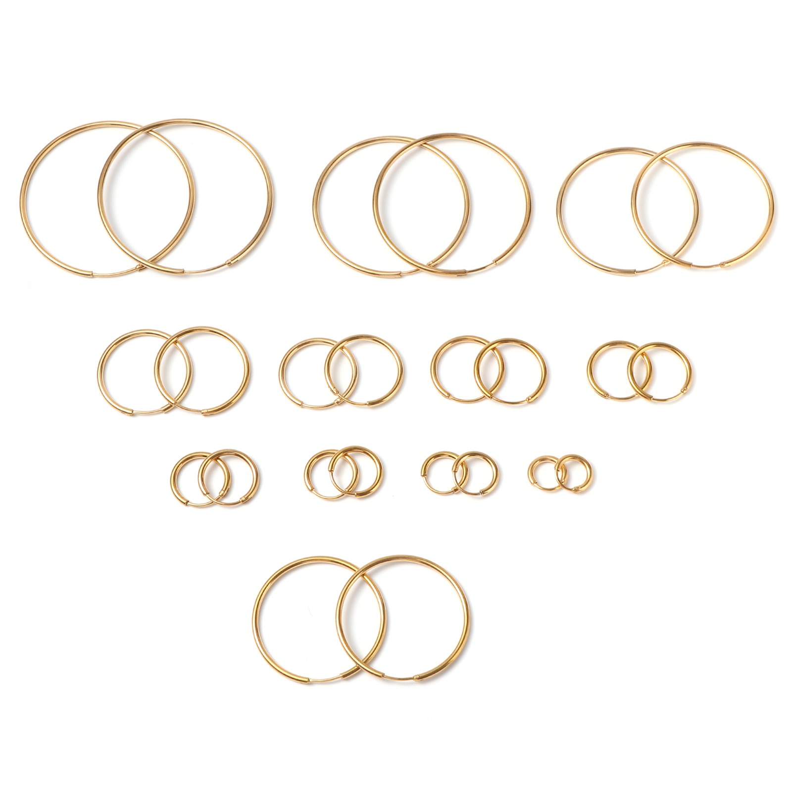 Image de Boucles d'Oreilles Créole Anneaux en Acier Inoxydable Doré Annulaire Epaisseur de Fil: (19 gauge), 1 Paire