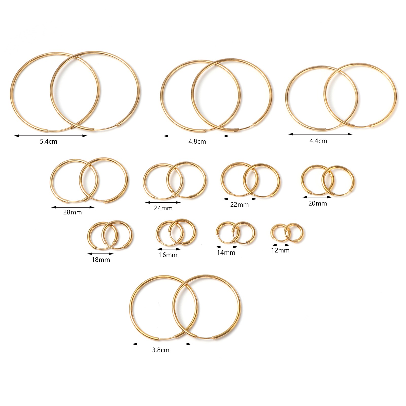 Image de Boucles d'Oreilles Créole Anneaux en Acier Inoxydable Doré Annulaire Epaisseur de Fil: (19 gauge), 1 Paire