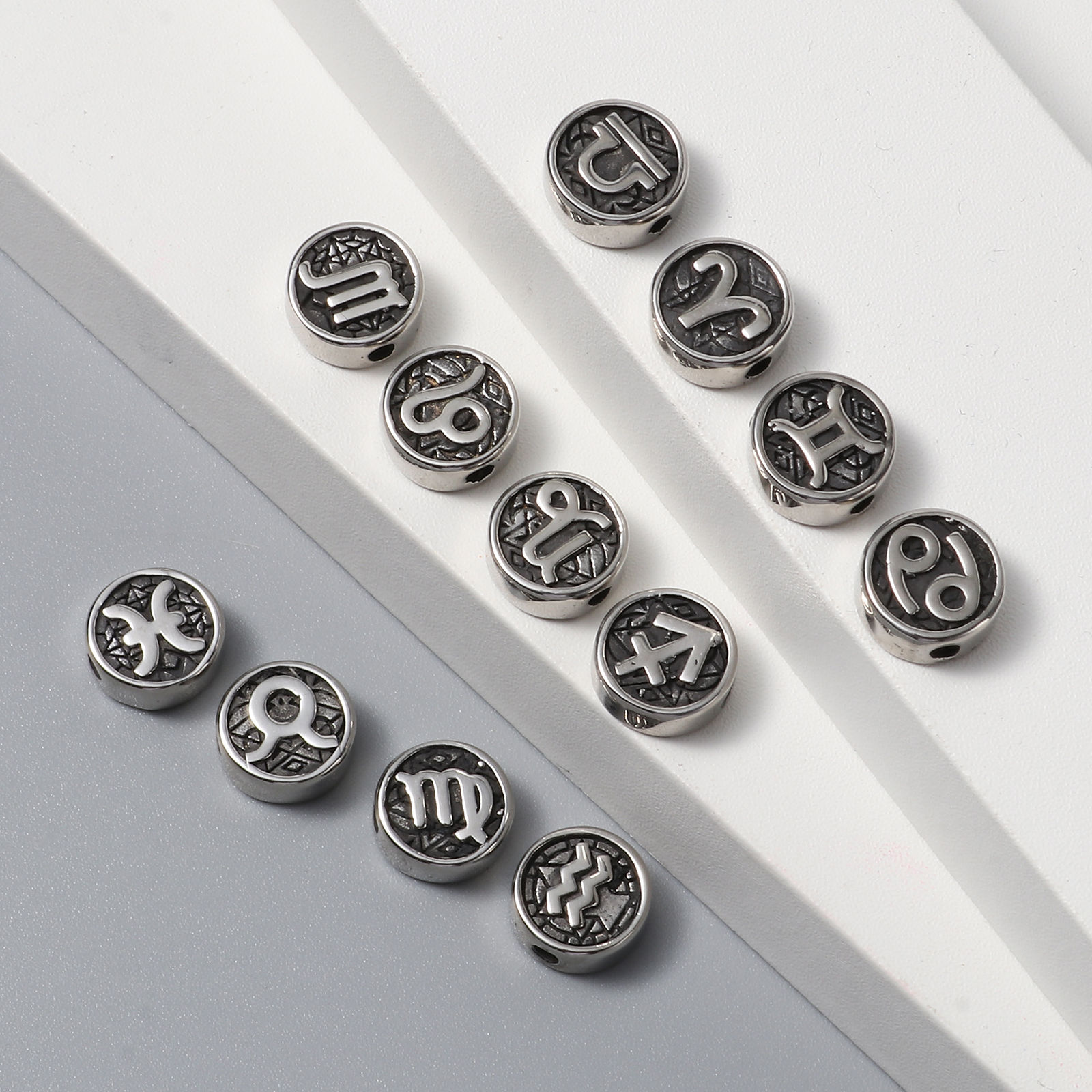 Picture of Stainless Steel Beads Round Gunmetal Constellation 10mm Dia., Hole: Approx 1.8mm, 2 PCs