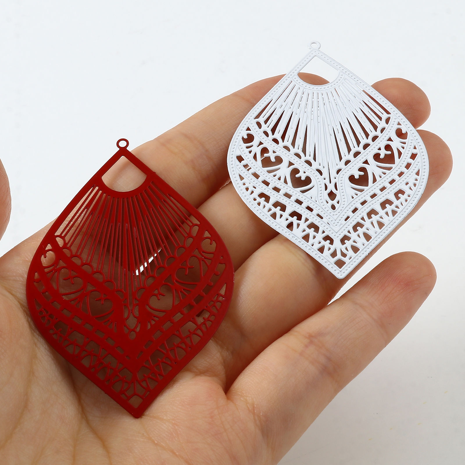 Picture of Iron Based Alloy Filigree Stamping Pendants Leaf Multicolor Filigree 5.9cm x 3.9cm, 10 PCs